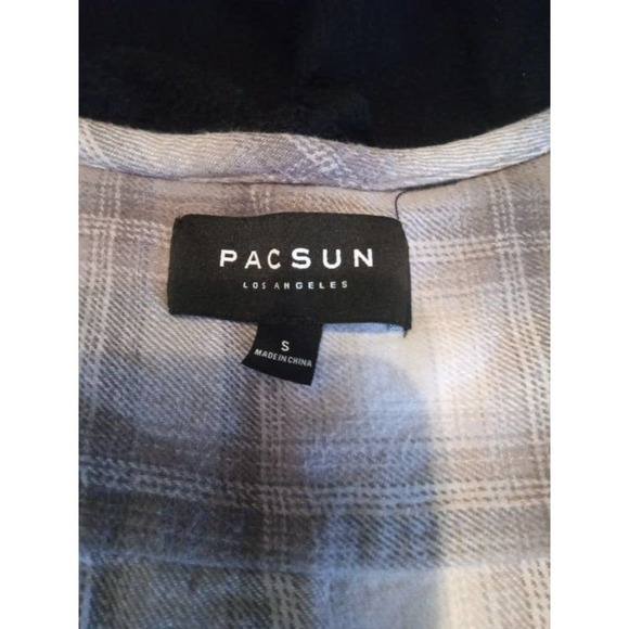 Pacsun Button-Up Shirt Mens Size Small Plaid Hooded Long Sleeve Curved Hem (KK) - Picture 2 of 3